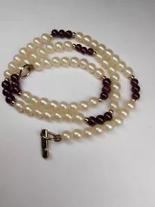 Vintage HOBE' pearl & amethyst glass bead single strand necklace - Picture 1 of 9