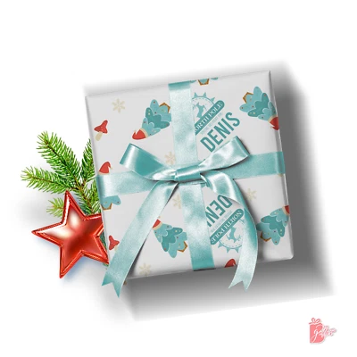 Nombre Personalizado Lindo Azul Árboles de Vacaciones Personalizado Especial Navidad Regalo Envoltura Foto 1 de 4