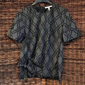 Derek Lam 10 Crosby Blouse Women's 6 Blue Geometric Tie Waist Shirt Top Office  - Picture 1 of 9