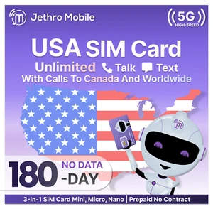 Plan téléphonique prépayé Jethro Mobile Unlimited Talk & Text + kit de carte SIM - Photo 1 sur 6