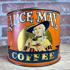 Rare Vtg Antique Litho Advertising Alice May Brand 1lbs pry lid COFFEE TIN Can