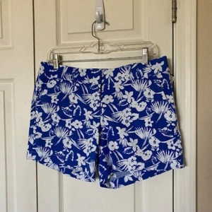 Land 'n Sea Shorts Blue/White Hawaiian Floral Print Cotton Stretch Women's 6 NWT - Picture 1 of 9