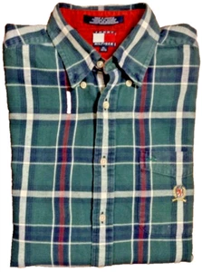 Tommy Hilfiger Youth Green Navy Red White Plaid Long Sleeve Button Down Size XL - Picture 1 of 4
