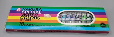 Винтажный Sakura специальные акварели в трубках 18 цветов и лоток комплект, сделано в Японии - Изображение 1 из 4