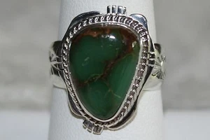 Signed Native American Navajo Sterling Silver Emerald Valley Turquoise Ring - Picture 1 of 7