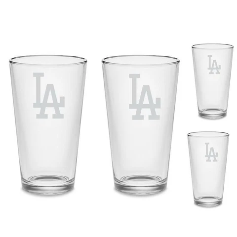 SET Los Angeles Dodgers Pint Beer Glasses Etched Tumblers Drinkware Cover
