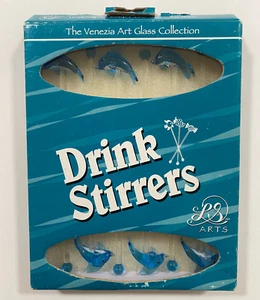 Venezia Art Glas Delfin Swizzle Stöcke Getränke Rührmaschinen 6er Set im Karton NEU - Bild 1 von 5