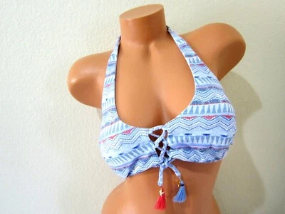 NEW Victoria Secret REVERSIBLE LACE UP STRAPPY HALTER BIKINI TIE DYE SWIM TOP L - Image 1 of 4