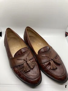 JOHNSTON & MURPHY Alligator Stamp Shoes Brown Leather Made In USA Size 11 - Picture 1 of 8