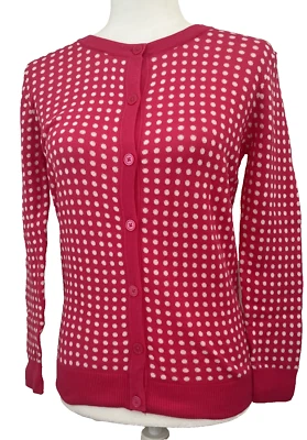 Cárdigan Suéter Botón Pequeño Merona Mujer Rosa Blanco Lunares NUEVO  Foto 1 de 4