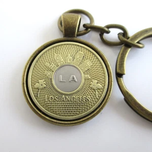 Los Angeles Transit Token Key Chain Repurposed Vintage LA Bi-Metal Coin Keychain - Picture 1 of 4