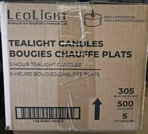 500 Leolight 5 Hour Long Burning Unscented Tea Light Wax Candles White Full Box - Picture 1 of 2