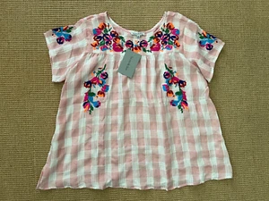 See and Be Seen Short Sleeve Top with Multi Color Embroidery Blouse Size M - Picture 1 of 1