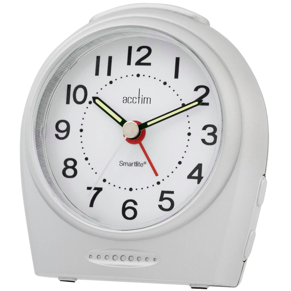 Acctim Astoria Analogue Alarm Clock Non Ticking Sweep Smartlite� Quartz Silver - Image 1 of 4