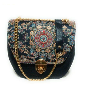 Ladies Girls Turkish Boho Ethnic Floral Cross Body Shoulder Bag Going Out Navy - Picture 1 of 5