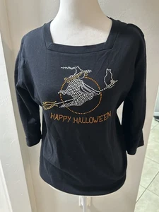 Top Get Lucky Vintage Negro Halloween Mangas 3/4 Cuentas Bruja Talla Mediana - Imagen 1 de 4