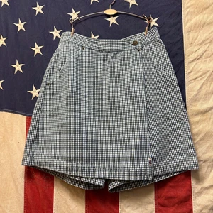 Vintage 90s Bill Blass Jeans Blue Gingham High Waist Skort Mom Shorts Size 8 28" - Foto 1 di 11