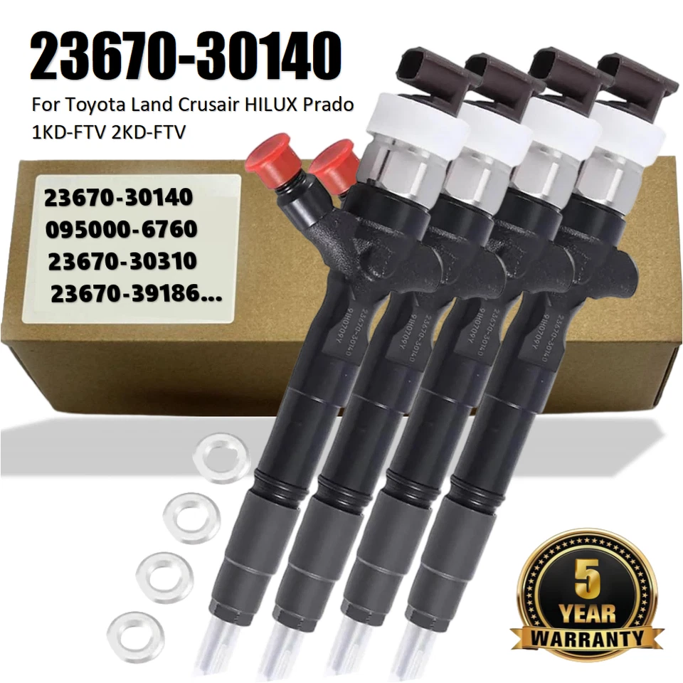 4X Fuel Injector 23670-30140 For Toyota Land Crusair HILUX Prado 1KD-FTV 2KD-FTV - Image 1 of 4