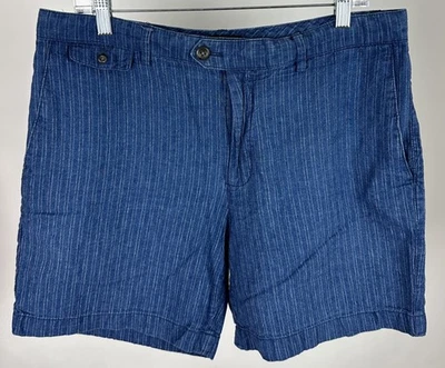 Banana Republic Linen Blend Shorts Mens 34 Pinstripe Faded Indigo Blue Nautical - Image 1 of 4