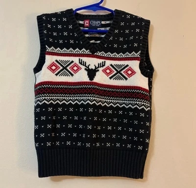 Chaps sweater vest Boys 5 black, red & white Christmas Holiday cl - Image 1 of 3