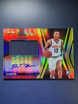 2021 Certified Freshman Fabric RJ Hampton Rookie Patch Auto Red & Gold Tmall RPA - Image 1 of 2