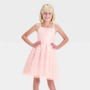 Zenzi Girls' Sequin Tank Dress - Pink S: Tulle Mesh Detail, Adjustable - Picture 1 of 3