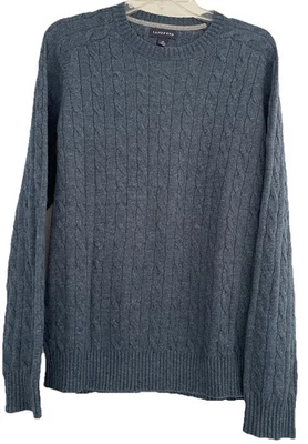 Lands End Sweater Men’s Size Medium Merino Wool Blend Cable Knit Pullover Blue - Image 1 of 4