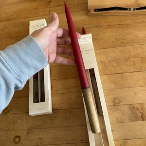 Pier 1 Burgundy Red & Gold Taper Candle Sticks 12” Handmade in Finland NEW Set 4 - Picture 1 of 7