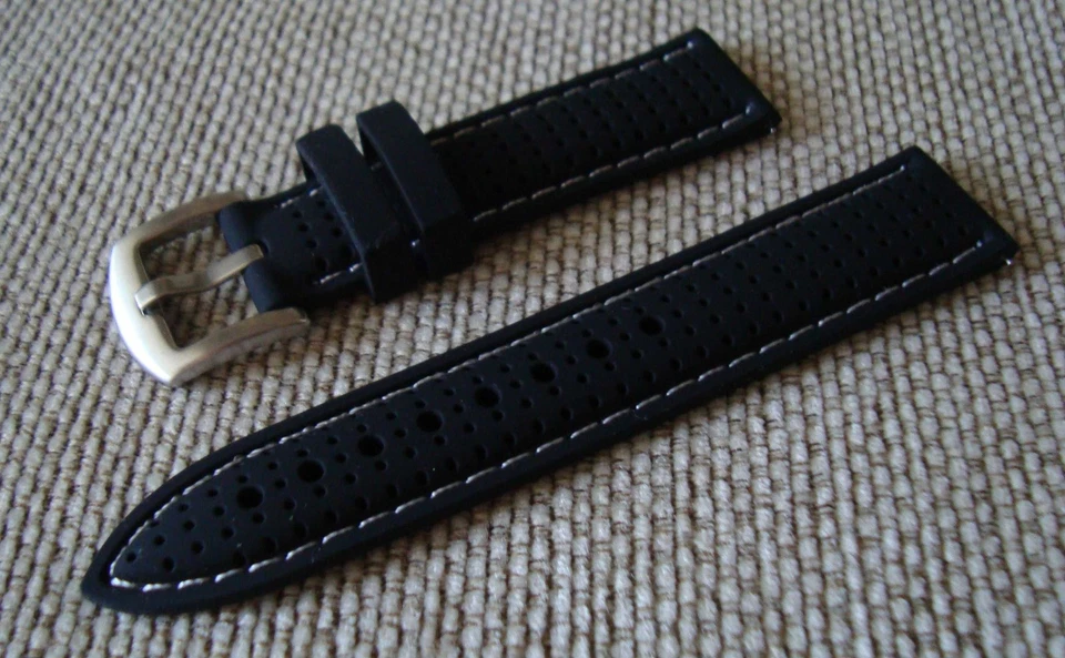 Correa de reloj de buceo de silicona ventilada DeBeer 20 mm con costuras, barras de lengüeta de tracción Foto 1 de 4