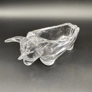 Crystal Glass Bull Bon Bon Dish Vannes Le Chatel Ashtray Signed On Base READ - Picture 1 of 14