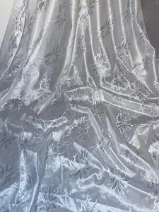 1 METER WHITE FLORAL METALLIC LACE ON SATIN BRIDAL DRESS FABRIC 58” WIDE - Picture 1 of 8