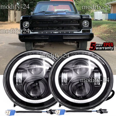 Par de faros LED redondos DRL de 7" pulgadas ajuste GMC C15/C25 C35 1975-1978 haz alto bajo Foto 1 de 4