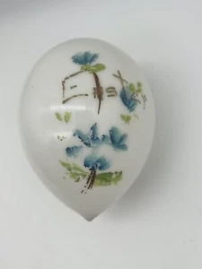 Easter Egg Blown Glass Hand Painted with Blue Flowers Victorian Era Antique 5”+ - Picture 1 of 9