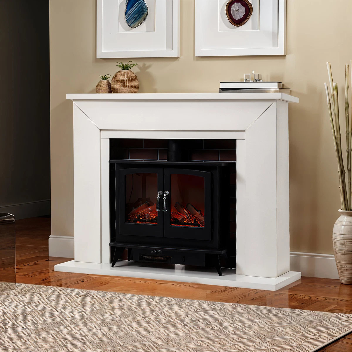 Juroupi Old Wood Fireplace Surround – 81x18x82cm Engineered Wood Mantel For Electric LED Flame Fires, With Functional Shelf, Requires Assembly
