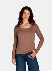 NO BOUNDARIES Women's S (4-6) Long Sleeve Layering Scoop Tee Shirt • Mauve - Picture 1 of 5