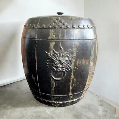 Старинный китайский контейнер барабан табурет дракон лица - Изображение 1 из 4