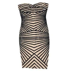 Gold Label Wow Couture Womens Tan Black Strapless Bodycon Dress Size M - Picture 1 of 11