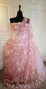 Blush Pink Corset Embroidered Lace Lehenga Saree Sari Wedding Bridal Ball Gown