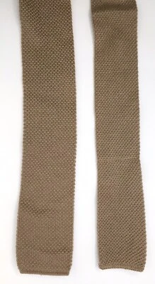 Vintage Knit Square End Tie Beige Tan 50" x 2" 100% Durene Cotton - Image 1 of 4