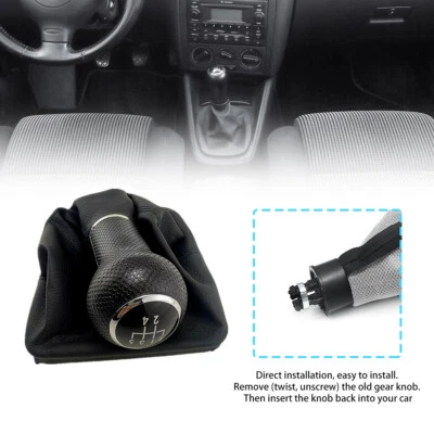 Black 5 Speed Gear Shift Knob With Boot Manual For VW Volkswagen Jetta 2002-2012 - Image 1 of 4