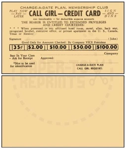 TARJETA DE CRÉDITO CALL GIRL - REIMPRESIÓN VINTAGE - Imagen 1 de 1