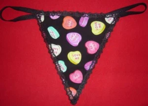 Womens CANDY HEARTS Valentines Day Love Gstring Thong Sexy Lingerie Underwear - Picture 1 of 1