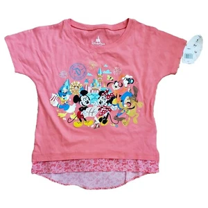 Disney Parks Girls Character Magic Kingdom T-Shirt XS 4-5 Embroidered Pink NEW - Picture 1 of 10