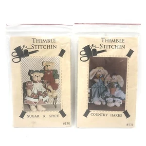 Lot of 2 Vtg Thimble Stitchin Patterns 130 Sugar Spice Bears 131 Country Hares - Picture 1 of 4