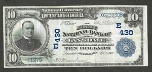 BILLETE DE BANCO NACIONAL DE $10 DE 1902 ~ LANSDALE, PENNSYLVANIA ~ MONTGOMERY CO ~ MUY BONITO - Imagen 1 de 2