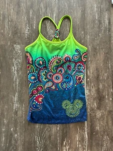 Reggiseno donna Disney taglia S atletico paisley blu verde yoga canotta ripiano integrato - Foto 1 di 7