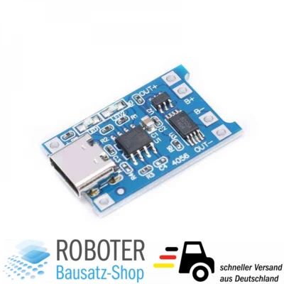 TP4056 1A Lithium-Ionen LiPo Lademodul USB-C Kompatibel mit Arduino Raspberry Pi - Bild 1 von 4