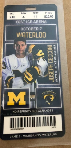 2018 - 2019 Michigan Wolverines vs Waterloo Hockey Plastic Ticket Stub Cover