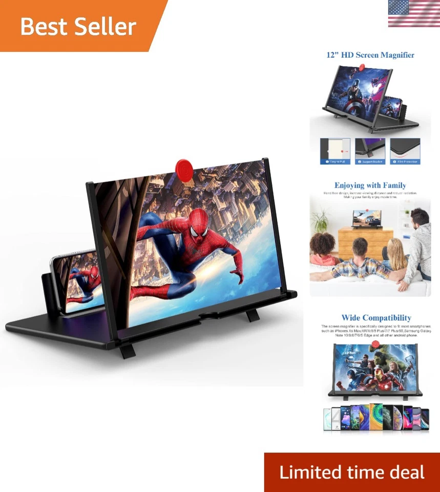 Lupa de pantalla HD 3D de 12" - Proyector de teléfono inteligente definitivo para películas y juegos Foto 1 de 4