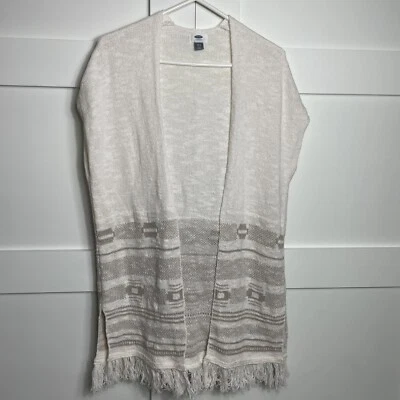 Antiguo Suéter Azul Marino Sin Mangas Suroeste Azteca Chal Flecos Capa Cárdigan Boho Envoltura Foto 1 de 4